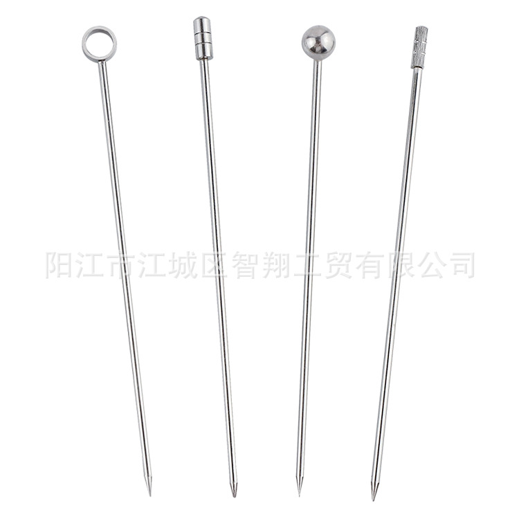 La fábrica suministra al por mayor brochetas de cóctel de acero inoxidable 304, agujas para frutas, agujas decorativas para mezclar y agujas para servir frutas.
