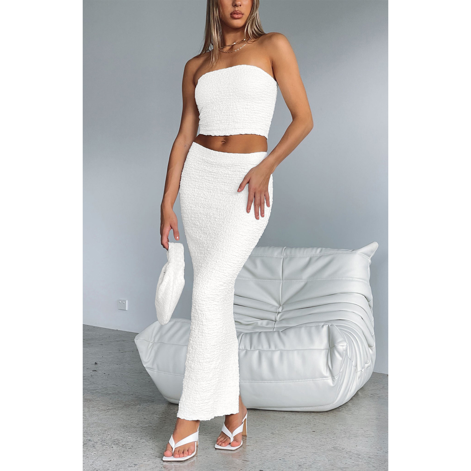 Party Date Women's Streetwear Solid Color Spandex Polyester Pleated Skirt Sets Skirt Sets display picture 16