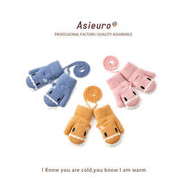 新款秋冬男女童幼儿园宝宝保暖针织手套加绒加厚卡通可爱连指批发