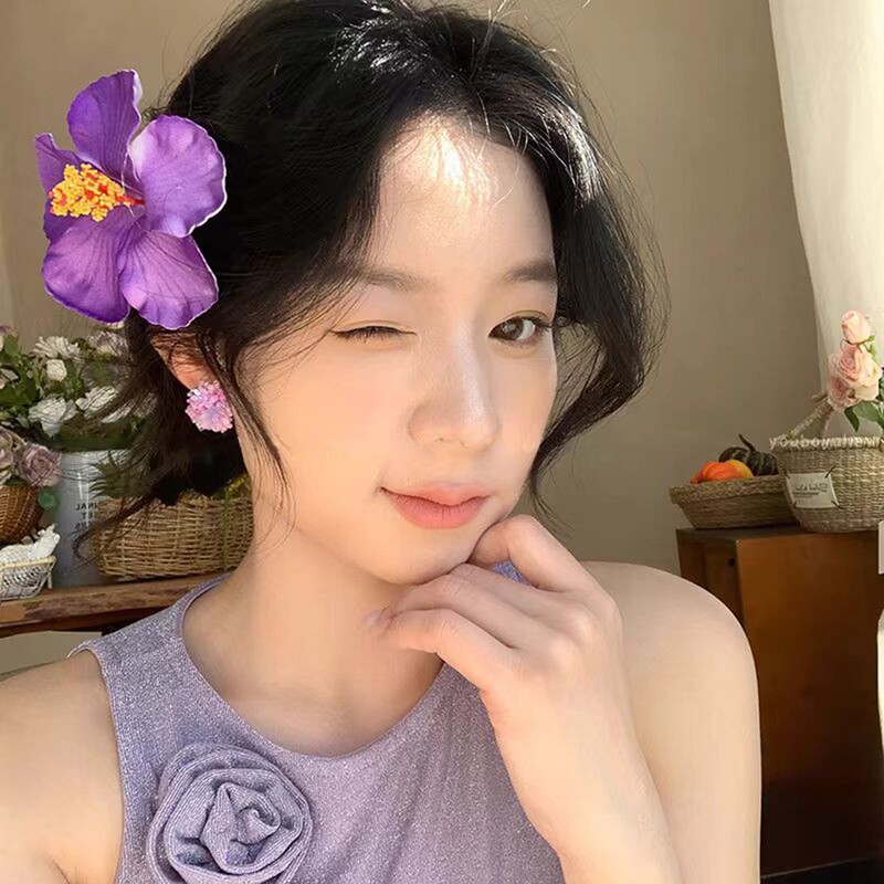 夏の花のヘアピン、サイドクリップ、耳後ろのヘアピン、女性用新作ヘアアクセサリー、造花ヘアアクセサリー、海辺のヘアアクセサリー|undefined