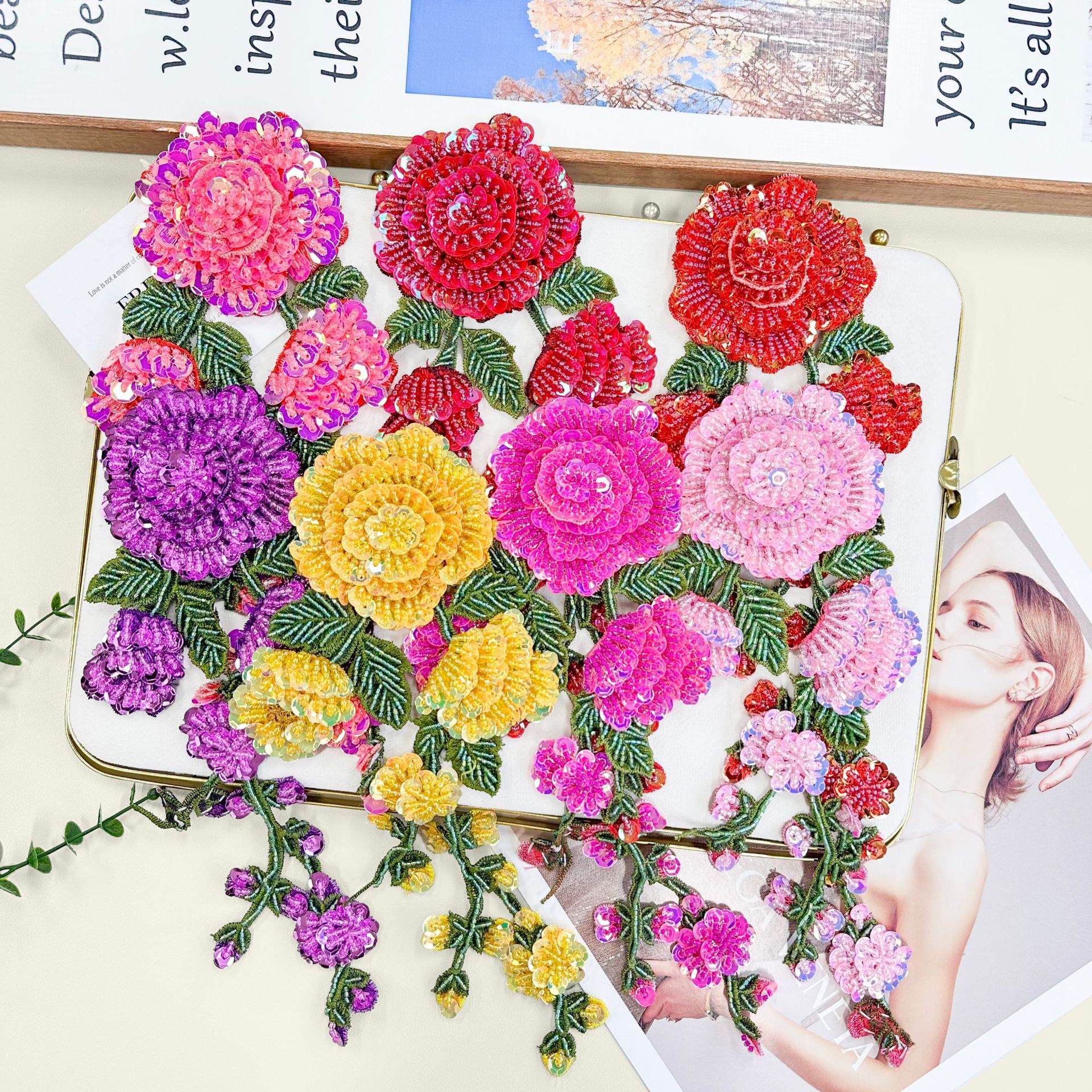 Color cuentas flores bordadas pegatinas de tela hechas a mano decoración de ropa vestidos sequillas pegatinas de tela flor tridimensional