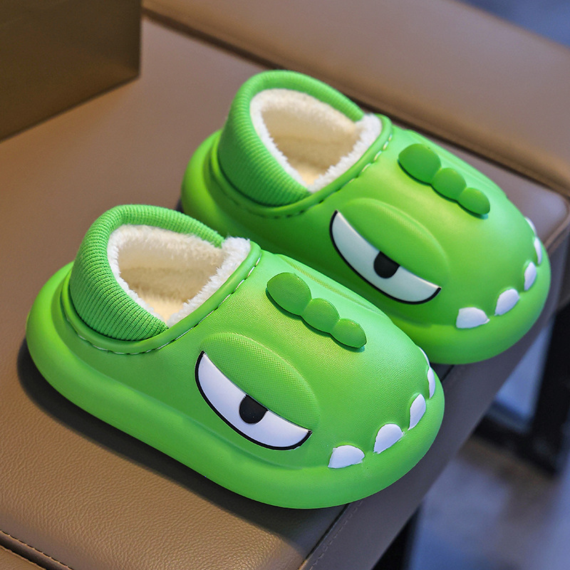 Zapatillas de algodón para niños bolsas de tacones de otoño y invierno para niños impermeables para padres e hijos cálidos para el hogar zapatos de algodón de dinosaurio para bebés