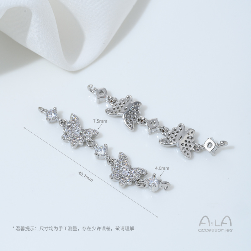 14K包金镶锆石蝴蝶葫芦樱花吊坠双吊手工diy珍珠手链项链吊饰配件|undefined