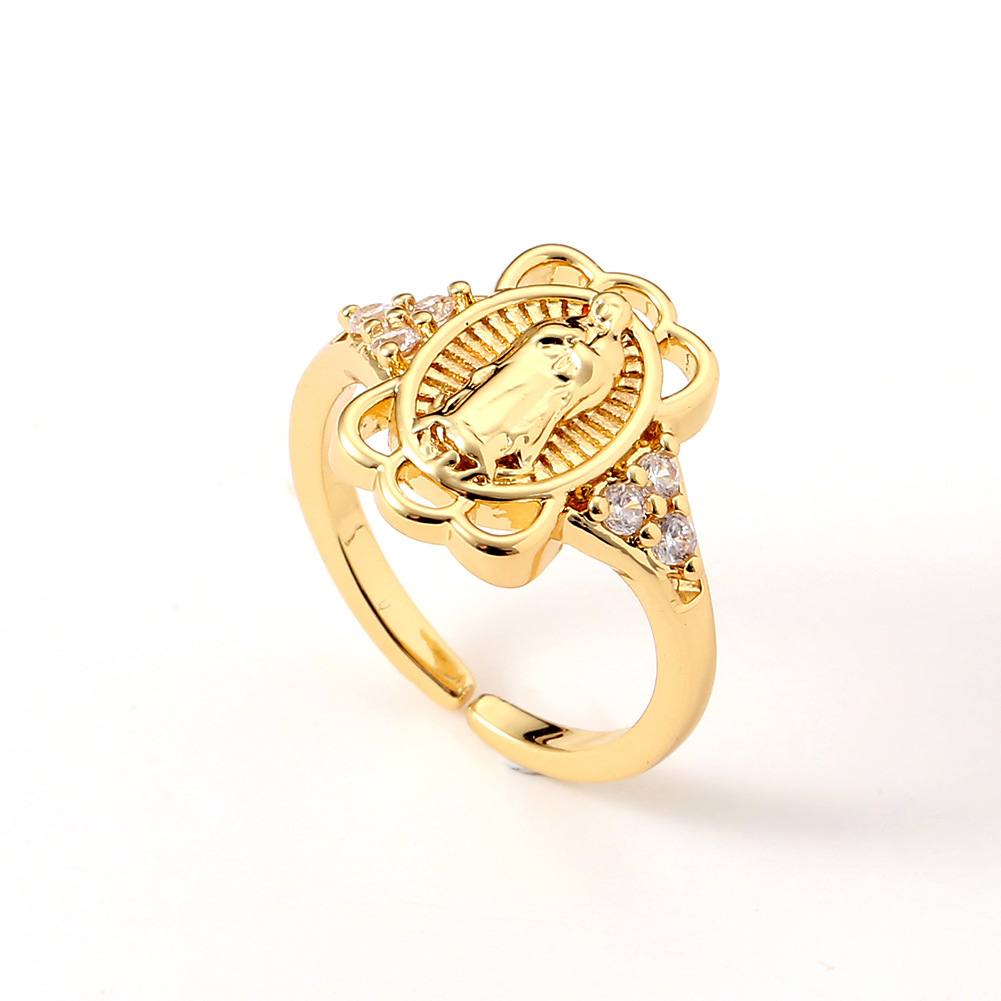 Fashion Retro Copper Plated Real Gold Virgin Mary Open Tail Ring display picture 2