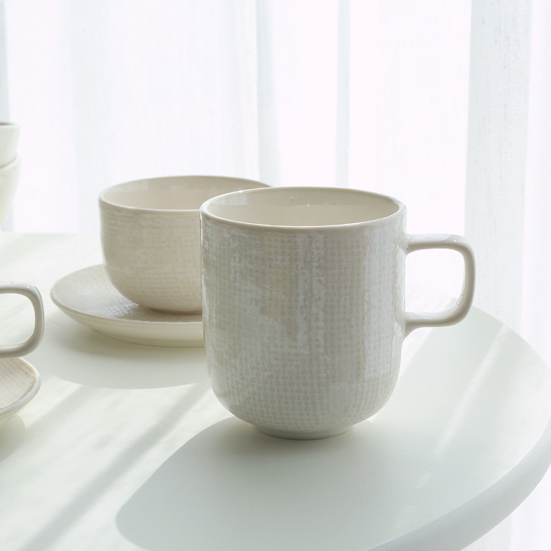 LZ simple tela de lino cerámica cubierta taza de café taza de café taza de desayuno retro nórdica taza de café