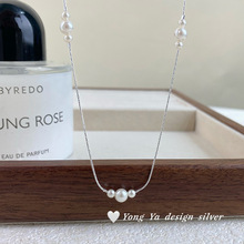 S925纯银时尚简约珍珠项链女小众设计感气质清新日常锁骨链代发