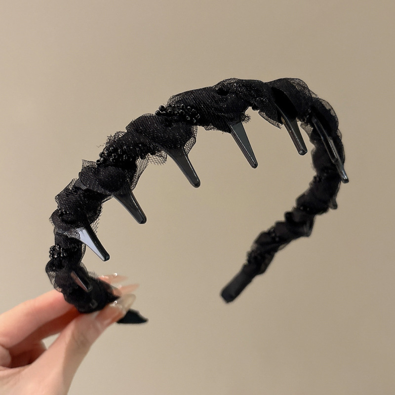 Diadema de ondas de perlas de hilo de malla de estilo de ballet para mujer 2025 nueva diadema de cabeza alta dulce fuera de todo fósforo horquilla