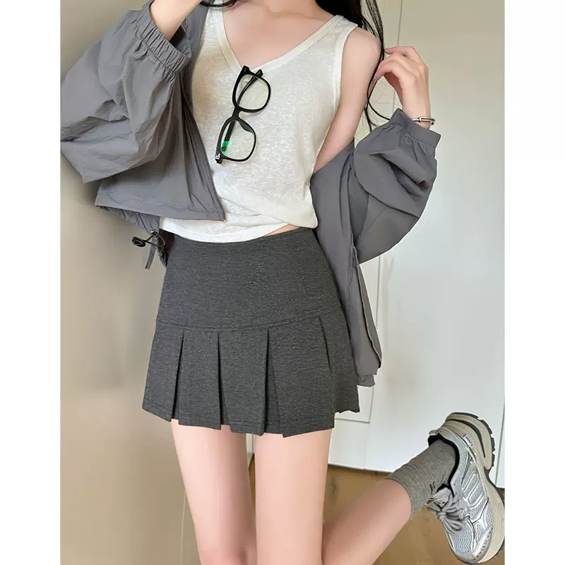 灰色百褶裙夏季女2025新款高腰显瘦小个子短裙a字运动短款半身裙