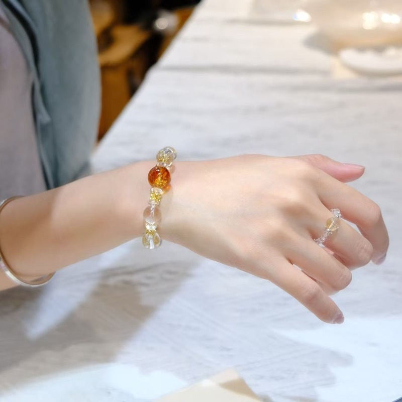 天然白水晶手串女2025年原创设计款搭配花珀圆珠高级感女款批发|undefined