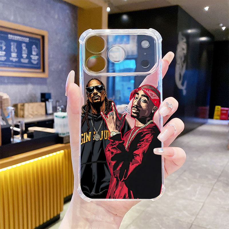 Hip-hop singer Tupac phone case suitable for Apple 17 Pro Max, transparent silicone case, iPhone 15 shockproof case