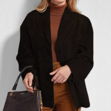 2025秋冬季新款欧美跨境女装气质复古棕色宽松口袋长袖西装外套女