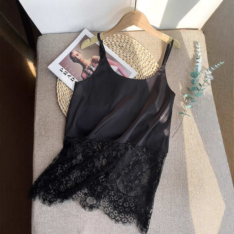 Satin Lace Camisole Summer New Stacked Wearing Design Niche Slim Base Inner Top Women's French Style