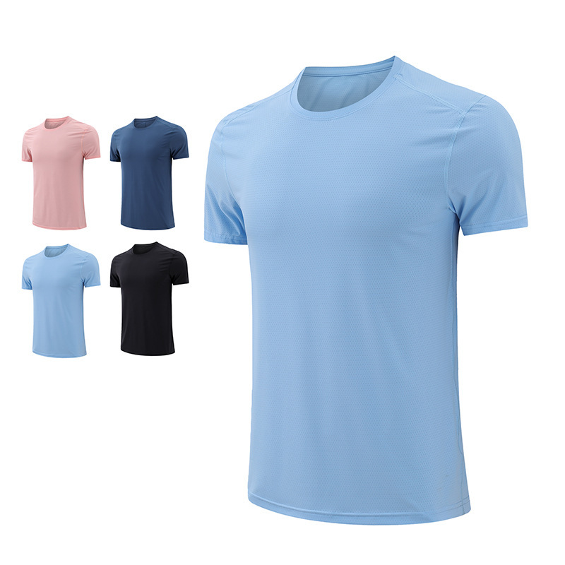 Foreign Trade Sports T-shirt Men's Summer Cold Ice Silk Slim-fit European and American Fitness Short-sleeved Top Training Quick-drying Clothes Customization