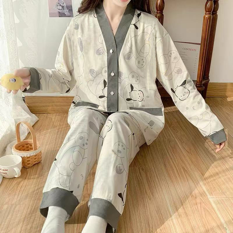 2025 pijama de perro de jade Gui primavera y otoño para mujeres manga larga dibujos animados adorables estudiantes adolescentes gran tamaño gordo mm ropa de hogar