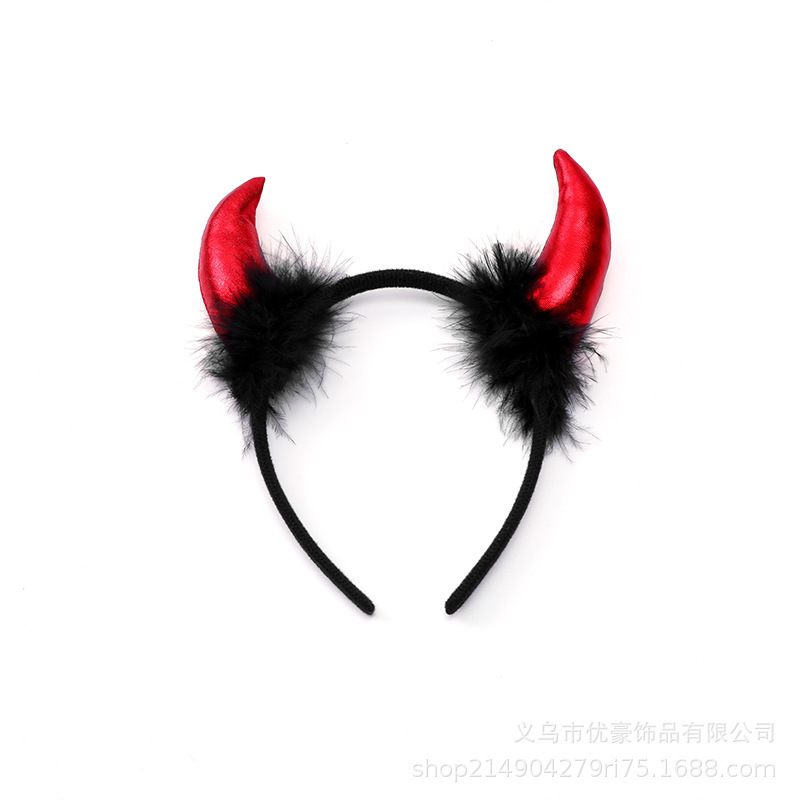 万圣节派对黑色牛角发箍聚会派对发卡搞怪恶魔头箍魔法棒叉子道具|undefined