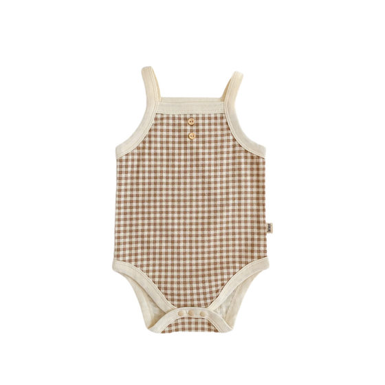Baby Girl's Summer Camisole Wrap Fart Clothes ins Sleeveless Soft Plaid Hayak One-piece Climbing Suit for Infants
