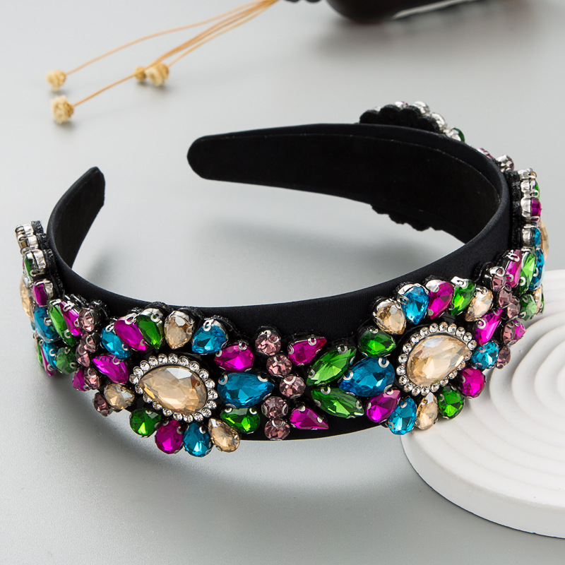 Fashion Black Velvet Headband Rhinestone Wide-brimmed display picture 4