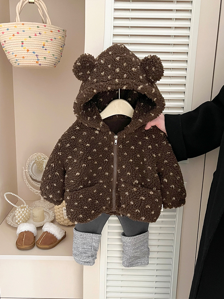 Chicas coreanas de invierno de algodón de invierno de moda de cordero grueso abrigo de suéter caliente para bebés