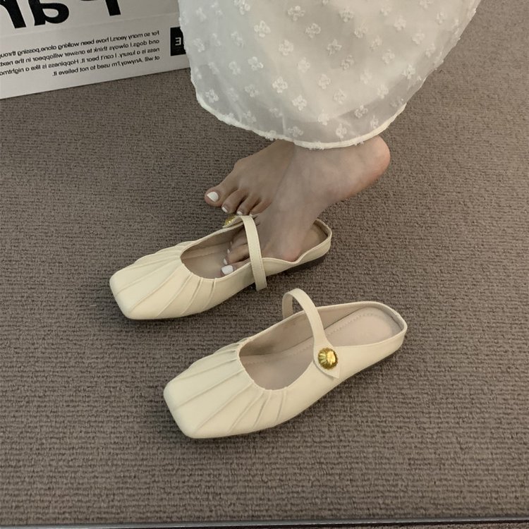 Media pantuflas Baotou de fondo plano para mujer con zapatos Mary Jane 2025 nuevas sandalias y pantuflas perezosas de primavera y verano de todo fósforo Muller
