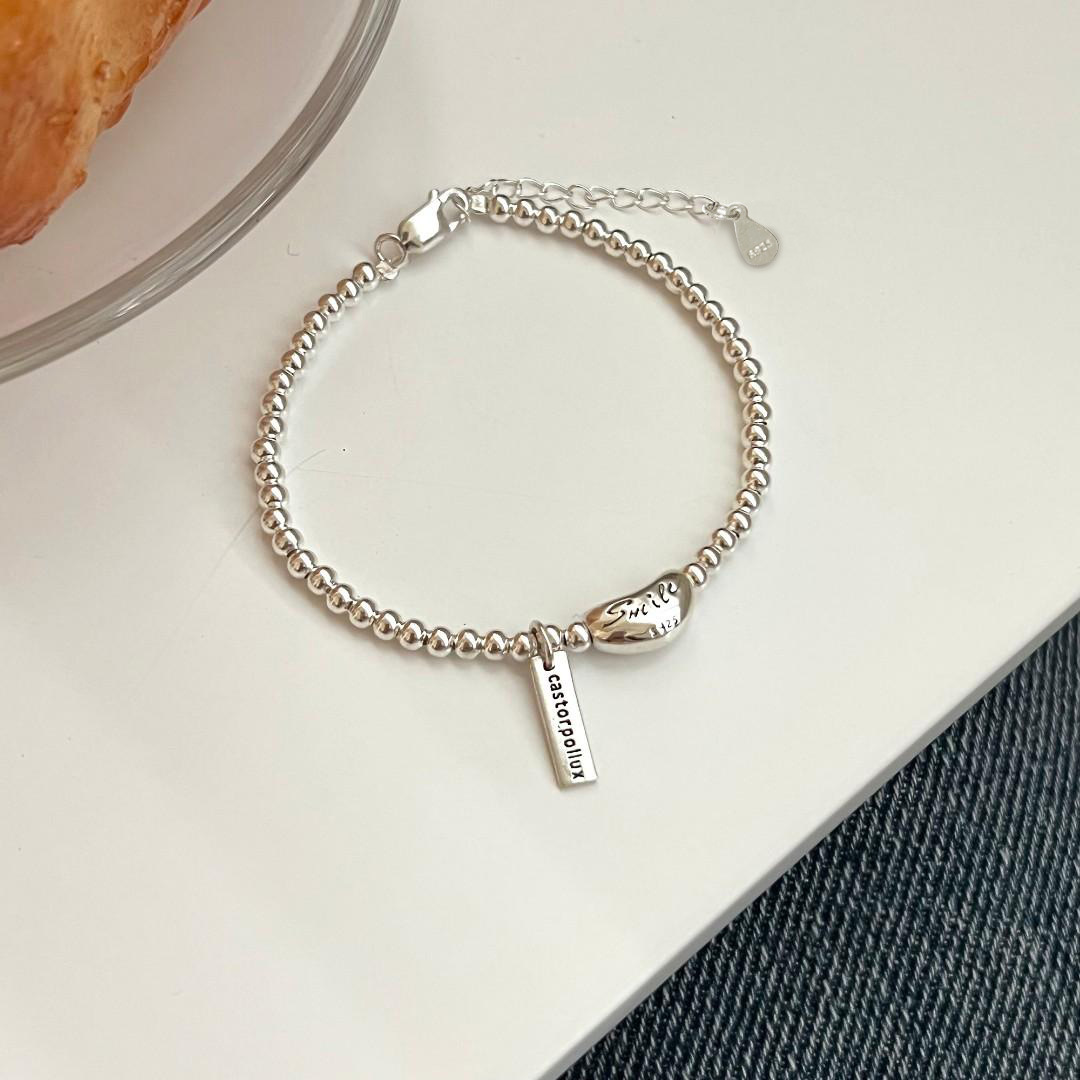 S Pure Silver Smile Pea Hanglabel Dames Handwerk Armband Koud Eenvoudig Koreaans Ontwerp Gevoel Klein en Uniek_voghion.com