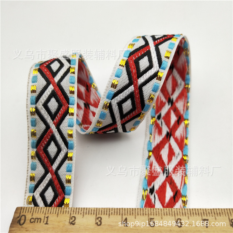 Nuevo 2cm oro de seda en forma de diamante cinta jacquard colorido cuadrado hecho a mano accesorios decorativos bordado ropa cinturón decorativo