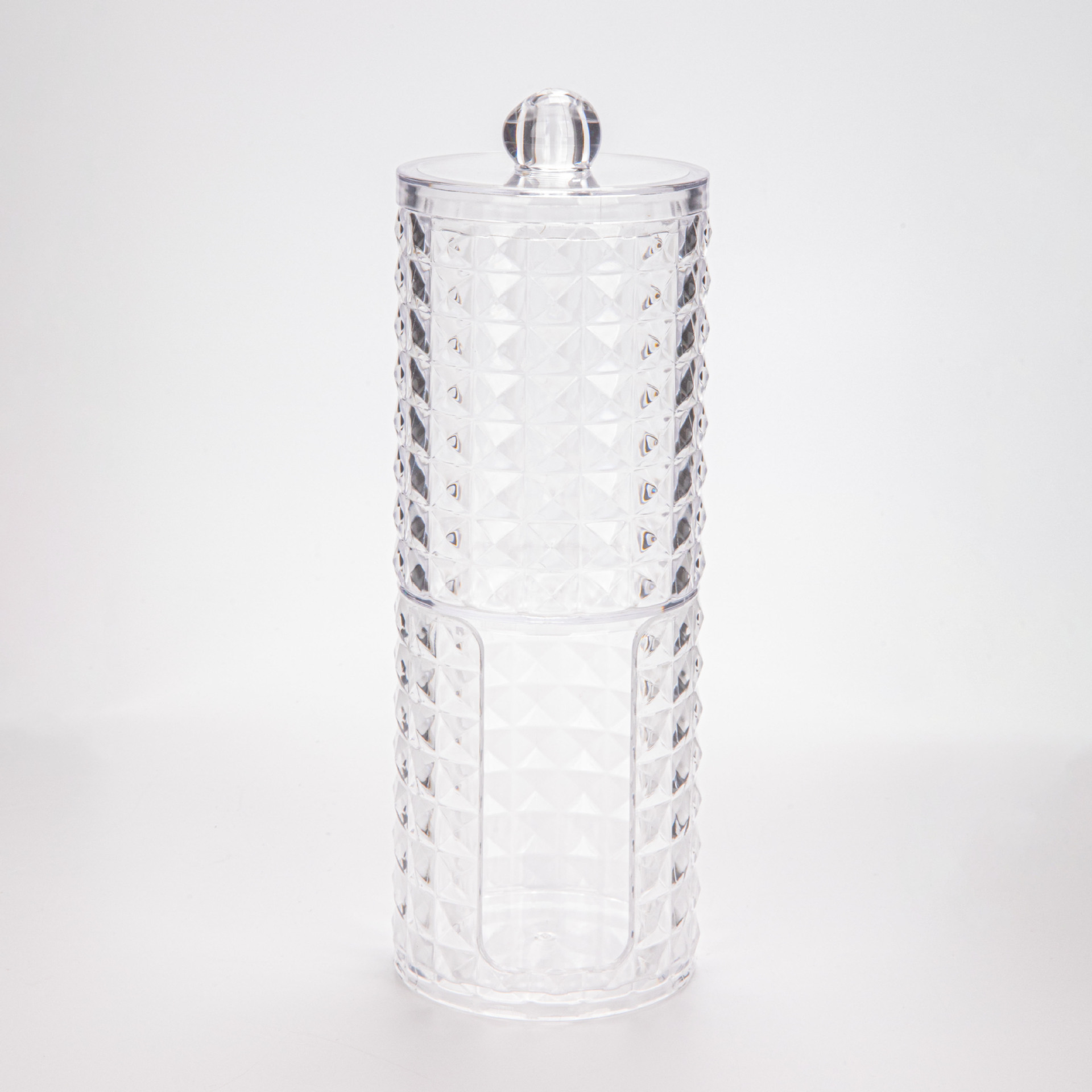 Nuevo producto transparente de marca de algodón de diamante cubierta de bambú PS portátil redonda larga combinación caja de almacenamiento de algodón cosmético