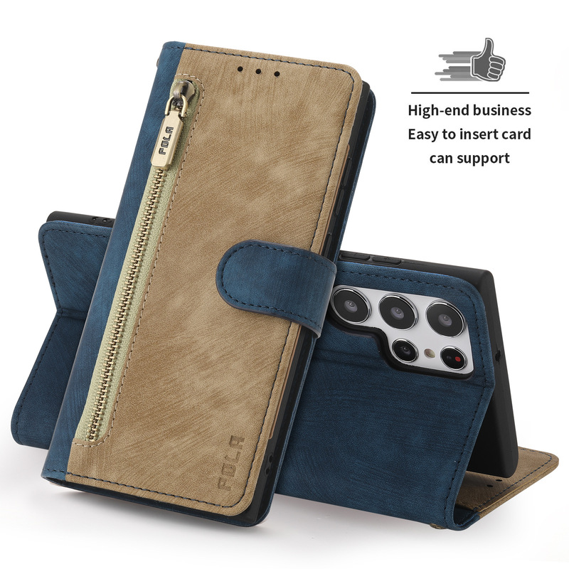 For Samsung galaxy flip leather case s23ultra phone case card s22ultra all-inclusive drop-resistant bracket
