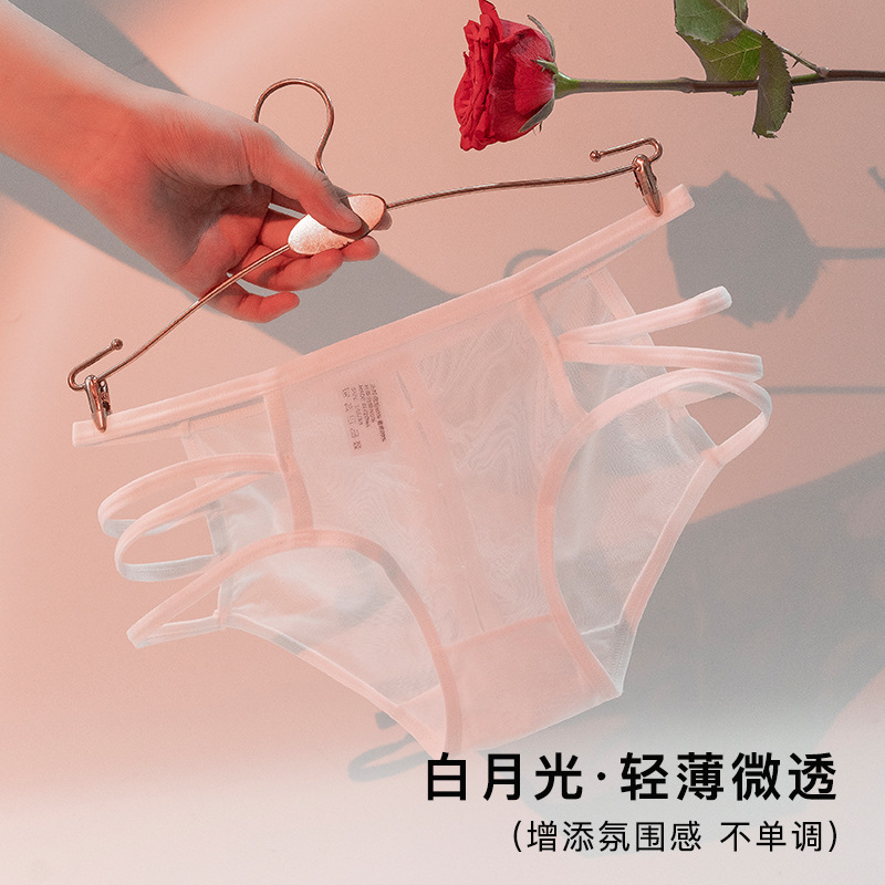 New Sexy French-Style Charming Lace Panties for Women, Low-Waist, Side Hollow-Out, See-Through, Summer Lightweight Mesh Briefs for Women