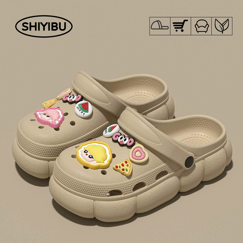 Обувь для дома / пляжа Eleven Doll Platform Slippers - новая летняя коллекция, нескользящие шлепанцы с милыми смайликами emoji и подвесками в виде пиццы