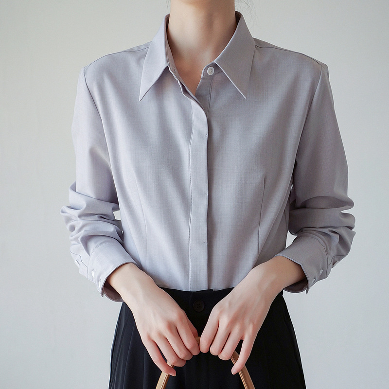 Easy to Care For, Wrinkle-Resistant Long-Sleeved Formal Shirt for Women's Professional Interviews, Civil Service Examination, Civil Servant Tops, Slim-Fitting Shirts