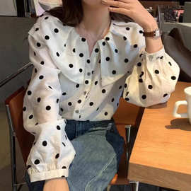 娃娃领长袖衬衫女2025春季新款韩系甜美风波点单排扣休闲衬衣