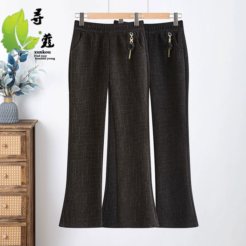 Мама весенне-осеннее платье с широкими пушистыми прямыми брюками среднего и пожилого возраста женская весна эластическая талия повседневные брюки новые брюки
