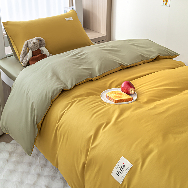 Cama de dormitorio de un solo estudiante de algodón de tres piezas, funda de edredón de algodón simple, sábana, sábana, ropa de cama de cuatro piezas