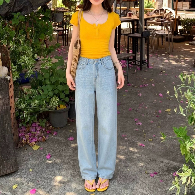 Ice-silk pants! Blue Tencel drapey wide-leg jeans for women, 2026 new model, high-waisted, loose, slimming, straight-leg pants Ice-silk pants! Blue Tencel drapey wide-leg jeans for women, 2026 new model, high-waisted, loose, slimming, straight-leg pants