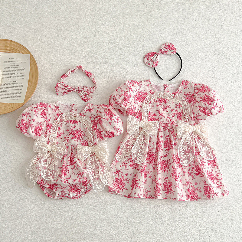 Summer Jumpsuit Baby Romper Short-Sleeve Girl's Dress Sister Outfit Korean Style Children's Clothing