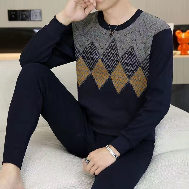 봄, 가을, 겨울 남성용 면 가을 코트와 긴 내복 세트, 면 속옷, 따뜻한 베이스 셔츠, 청년, 중년, 노년 면 스웨터