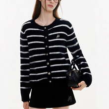 设计感小众马海毛条纹针织开衫外套女春秋季新款宽松显瘦毛衣