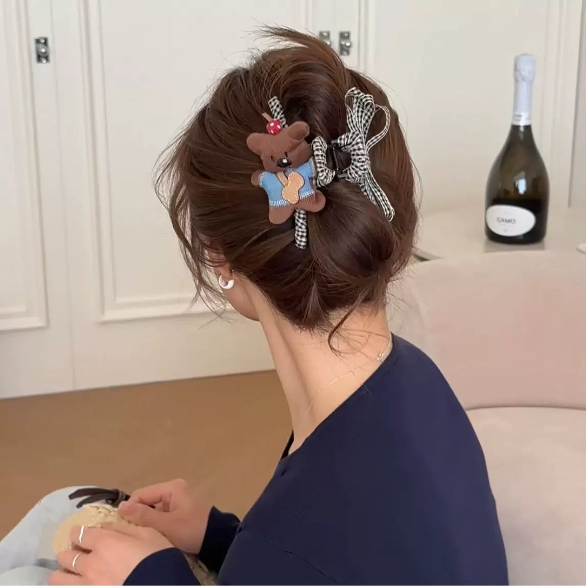 可爱挎包小狗大号发夹发卡百搭布艺格子后脑勺盘发鸭嘴夹抓夹发饰