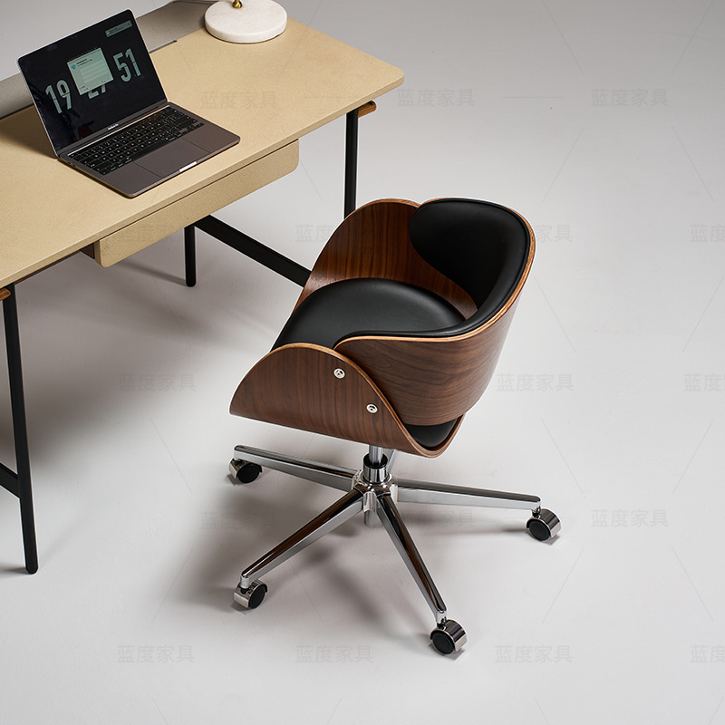 Silla de oficina casual moderna y sencilla elevable y giratoria silla de madera maciza silla de escritorio de cuero de vaca