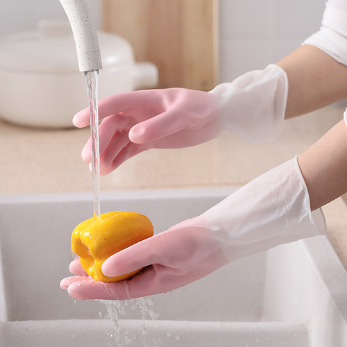 Gradient color durable thin kitchen cleaning rubber latex washing clothes waterproof rubber housework washing pots and dishes gloves