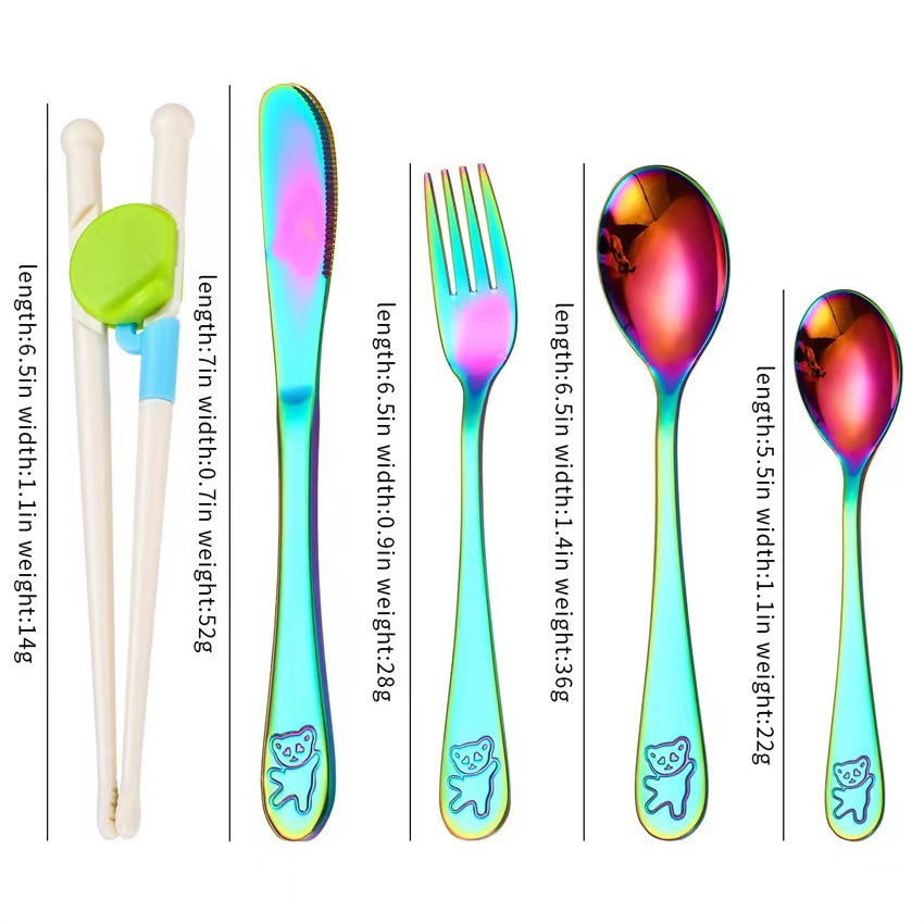 Creativo 304 de acero inoxidable cuchillo para niños, tenedor y cuchara palillos traje de dibujos animados de alto aspecto cuchara de entrenamiento Tenedor Oso vajilla