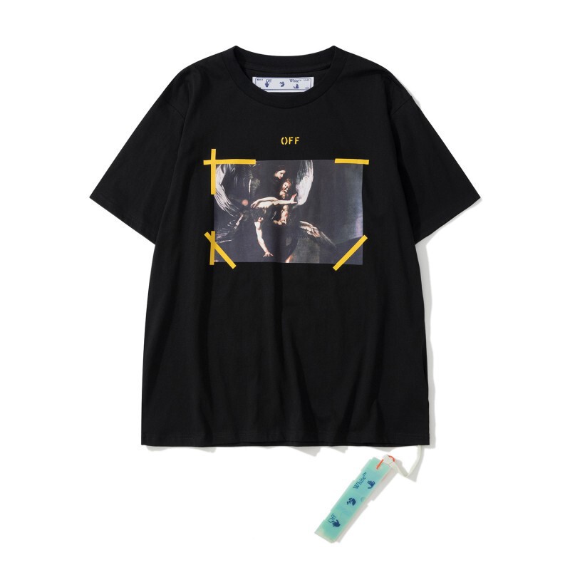 卸売オフ半袖owファッションブランド溶解矢印グラデーション星空スプラッシュインクTシャツ3Dプリント警告線カップル着用|undefined