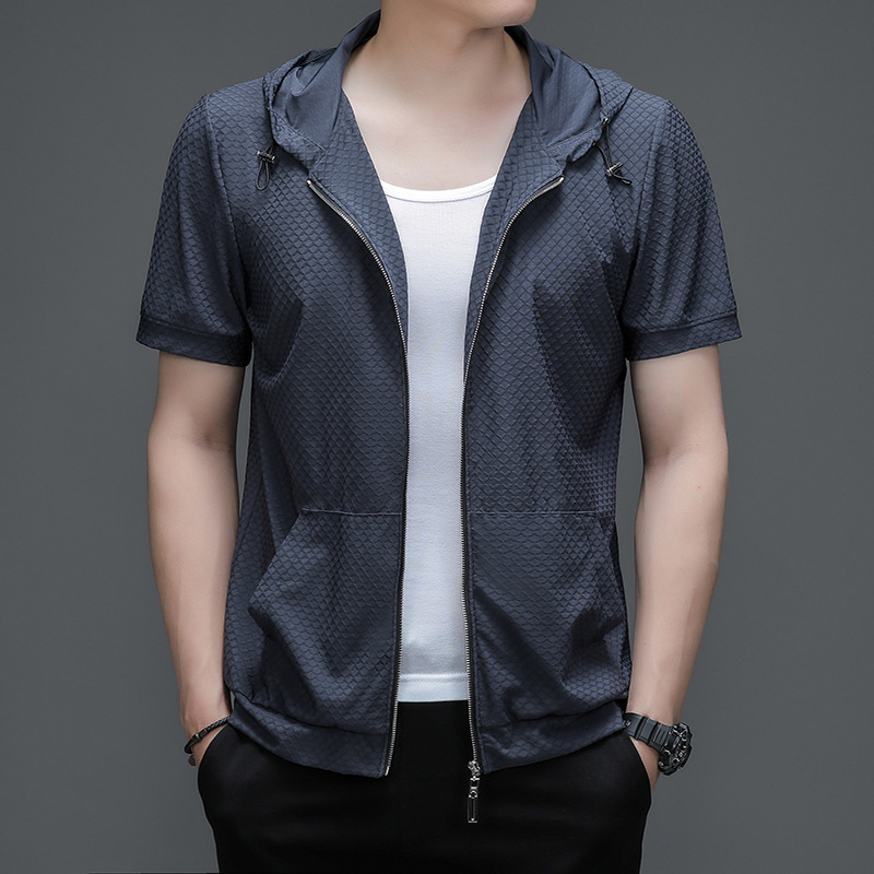 2024 spring new men's young and middle-aged hooded short sleeve casual simple soft and comfortable sweater