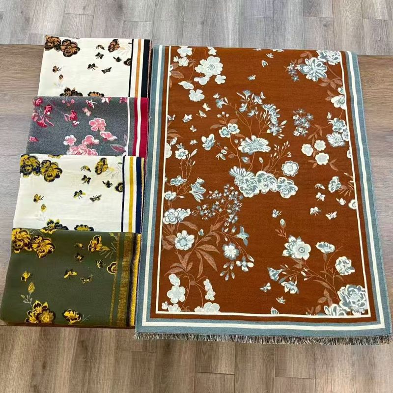她信跨境秋冬植物印花佩斯纹利花朵图案ins风设计感围巾scarves|undefined