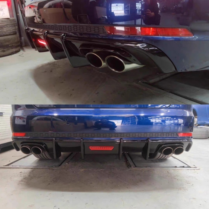 Suitable for Audi 171819 A4L/S4 Modified Rear Lip with Lights, Four Tail Pipes, Horizontal Lights, Tail Lip, Standard Sports Version