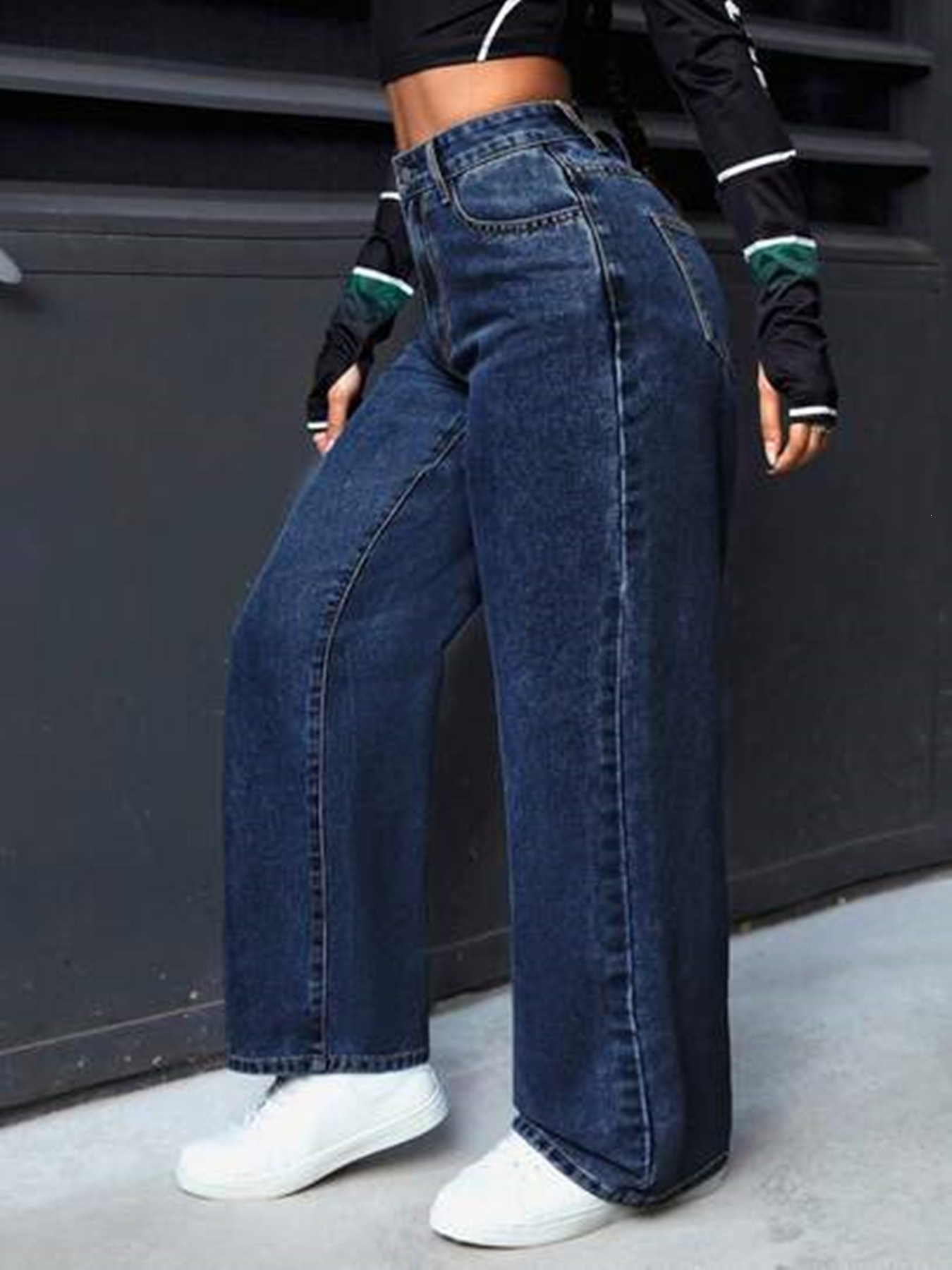 Women's Washed Snowflake Wide Leg Jeans Loose Fit 300 Lbs Deep Inventory New Style_mkmklike.com