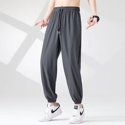 Summer thin ice silk men's quick-dry breathable cool feeling sport pants trendy loose versatile tie-up casual pants for men