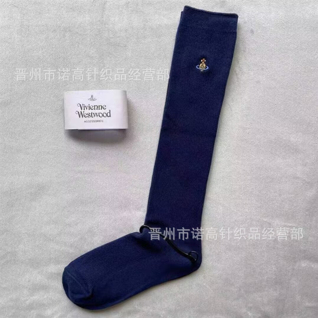Calcetines japonesas bordadas Saturno rodilla sobre rodilla calcetines sólidas escolares de doble aguja peinadas calcetines de algodón