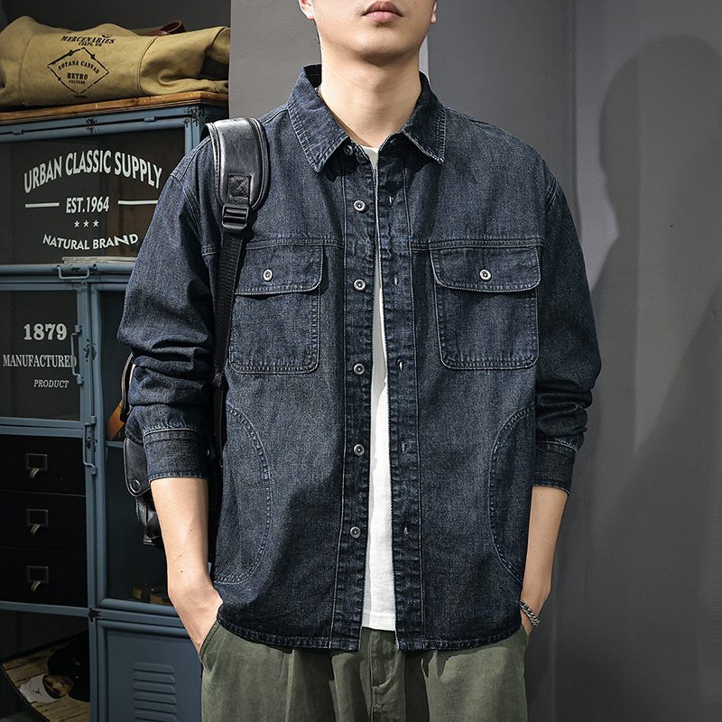 American Retro Pure Washed Denim Shirt for Men 2025 Autumn New Trendy Handsome Work Shirt Jacket Trendy
