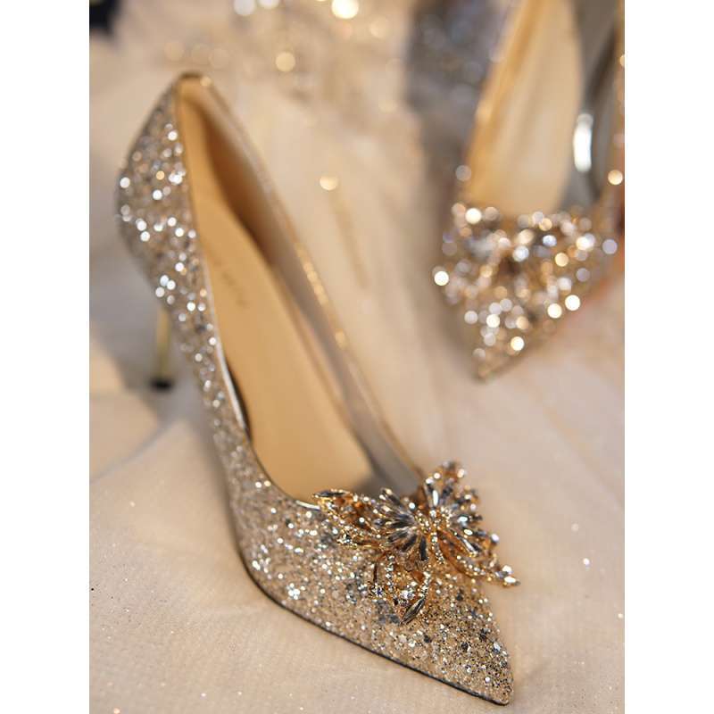 Zhang Qingqing's Same Style Butterfly Wedding Shoes, Wedding Dress, Rhinestone Crystal Shoes, Bridal Shoes, Coming-Of-Age High Heels 2025